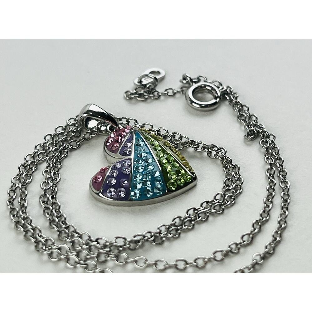 Rainbow Heart Silver Tone Necklace Pendant Angled Pastel CZ Cubic Zirconia Kohls - Picture 15 of 16